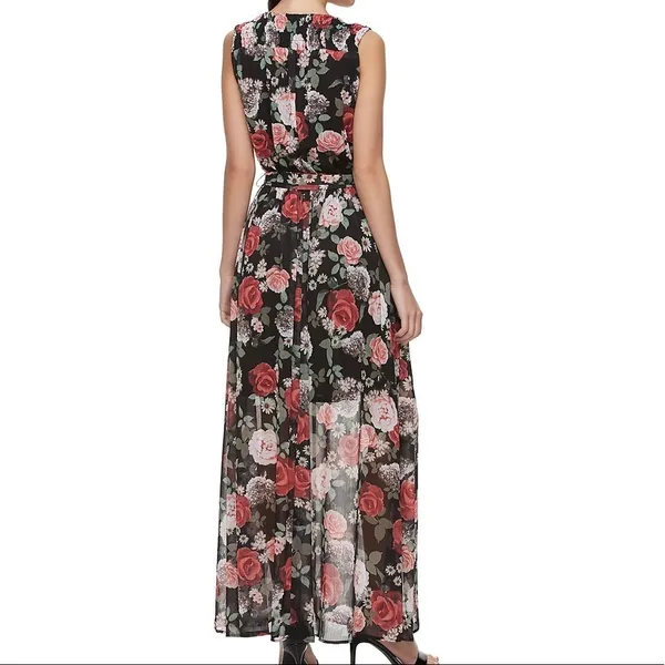 Disney Beauty And The Beast Black Red Rose Floral Sleeveless Maxi Dress Size S - Image 3