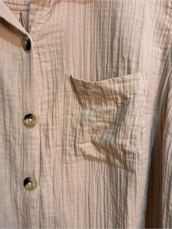 New Directions womens cotton crinkle gauze button up shirt dress khaki XL - Image 3