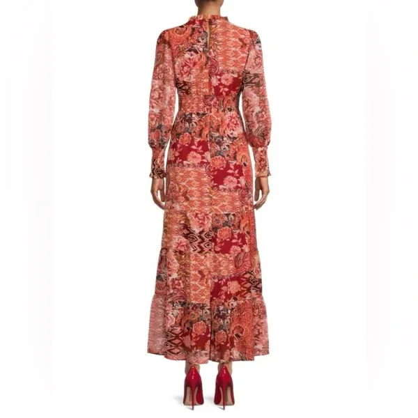 NWT Julia Jordan Floral Smocked Maxi Dress Long Sleeve Red Size 4 - Image 2