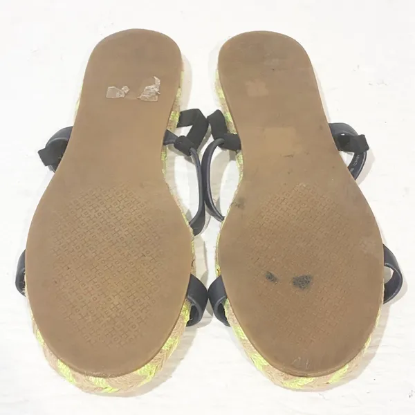 Tory Burch Two-band‎ Flat Espadrille Green Neon Brown Leather Sandals Size 7 - Image 6