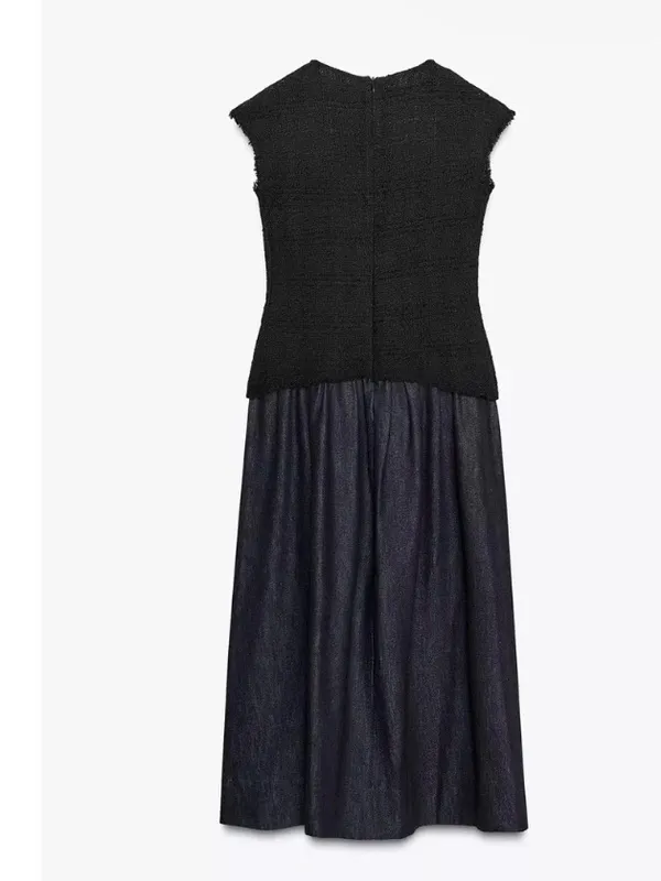 ZARA NEW FW25 ZW COLLECTION COMBINATION MIDI DRESS Blue‎ - Image 3