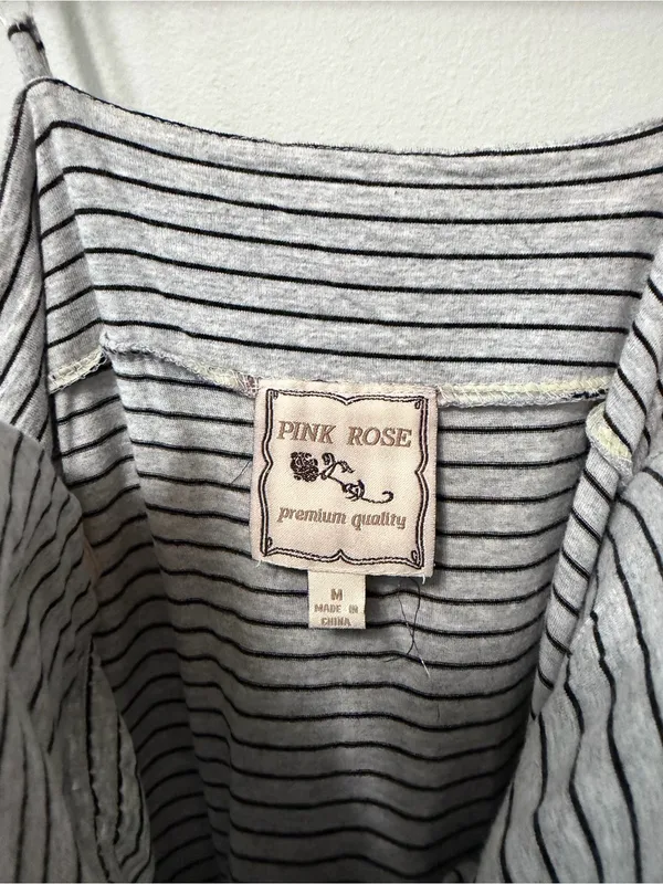 Pink Rose Striped Ruffle Mini Dress in Gray and Black Size M - Image 5