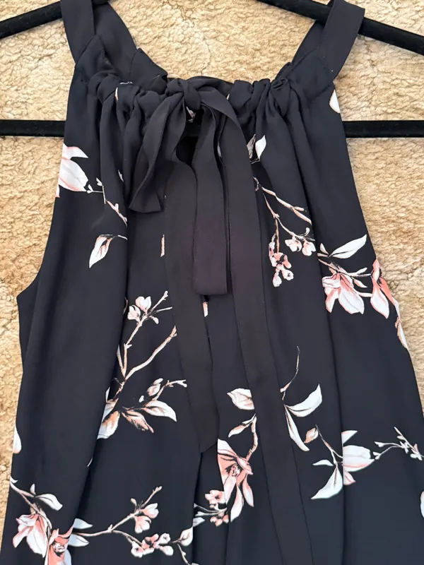 White House Black Market Black Floral Halter Shift Dress Size 4 - Image 2