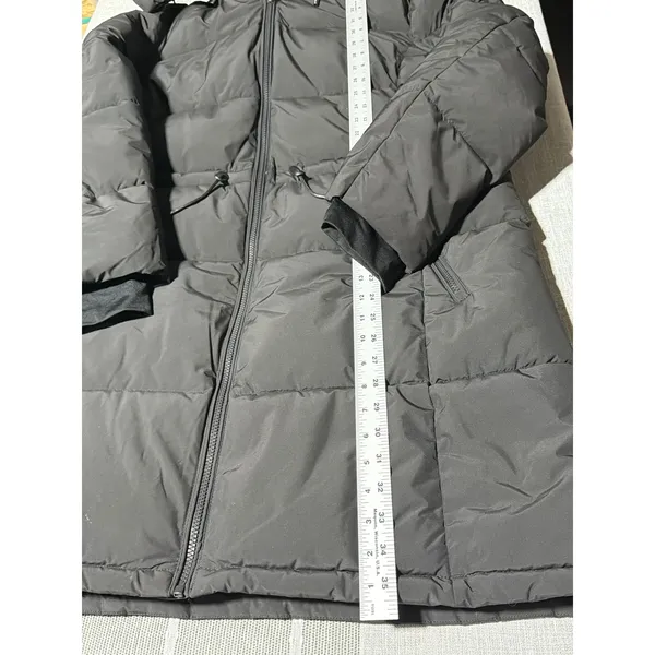 DKNY Womens‎ Long Puffer Parka Jacket Hooded Black Quilted Winter Coat XLarge XL - Image 2
