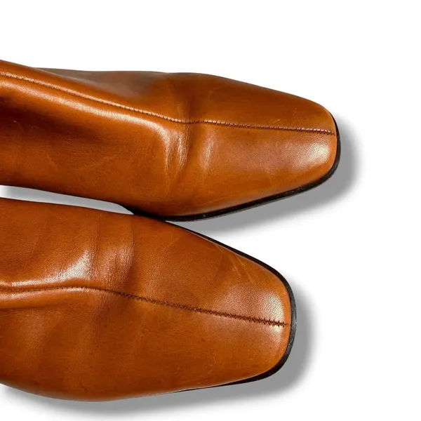 Talbots Ankle Boots Womens 7.5B Cognac Leather Horsebit Square Toe Riding Brazil - Image 7