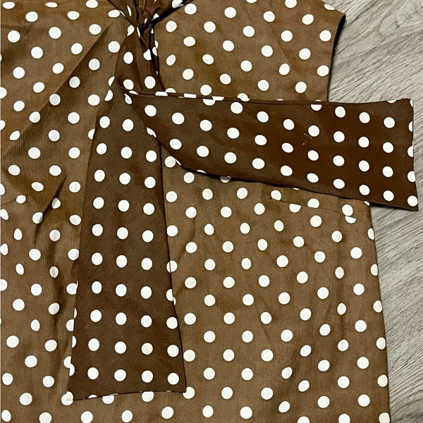 Vintage 1970’s Polka Dot Secretary Blouse Sz L Sleeveless Scarf Tie Neck Retro - Image 5