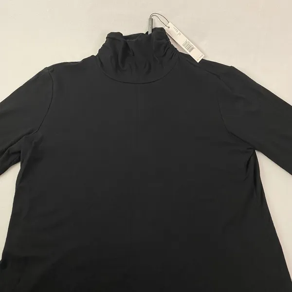Elie Tahari Mock Neck Top Womens Large Black Ruched Zip Back Noir Minimalist New - Image 3
