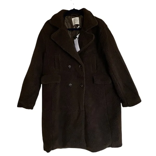 NWT Stoosh Sherpa Fabric Teddy Double-Breasted Long Coat IN BRACKEN - Image 7