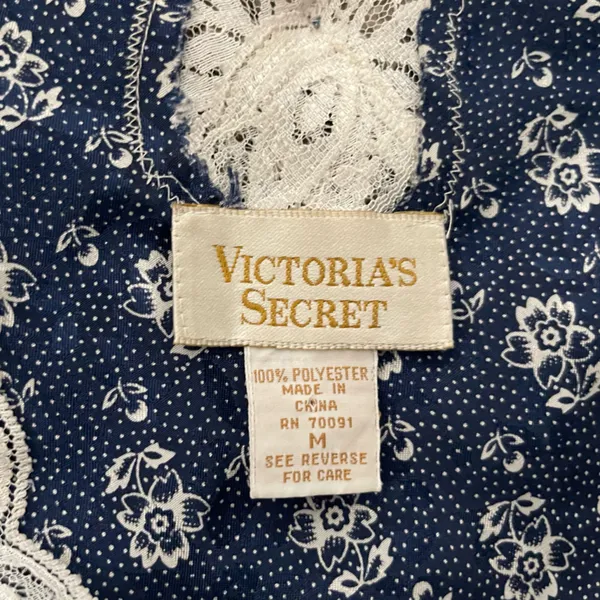Vintage Gold Label Victoria’s Secret Lace Floral Slip Mini Dress Navy Blue Sz M - Image 3