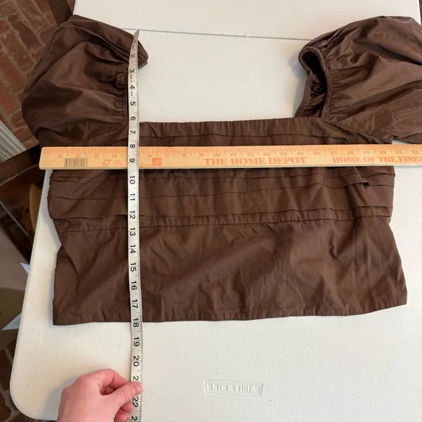 Abercrombie &‎ Fitch cotton Puff Sleeve Smocked Back Crop Top Brown Size XL - Image 8