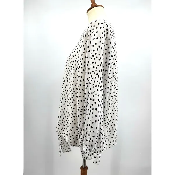 BeachLunchLounge Polka Dot Blouse V Neck Boho Tie Front Flowy Casual Chic Top L - Image 3