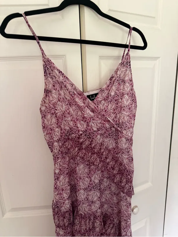 Lulu's These Memories Lavender Floral Print Ruffled Midi Dress Flawed Medium - Image 4