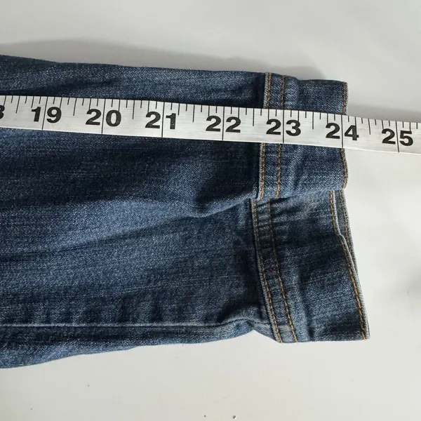 Shore Denim Jacket Women Size L Medium Wash Stretch Button Front Classic Boho - Image 9