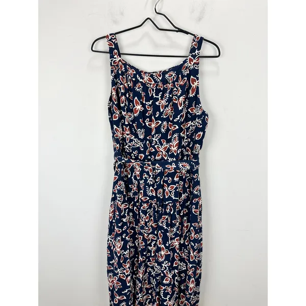 NEW J.Crew High Neck Tie Waist Midi Dress Cottagecore Floral Antique Navy US 16 - Image 6