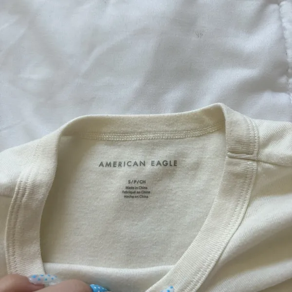 American Eagle Cropped Baby Tee Womens Small White Floral Cotton Summer‎ Hippie - Image 4