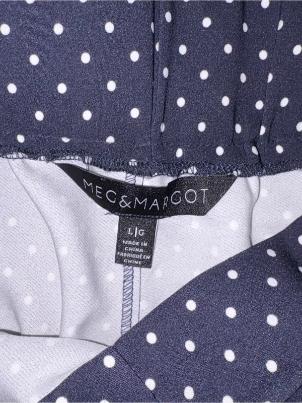 Meg & Margot Navy with White Polka Dot Dress Pants Size: L - Image 4