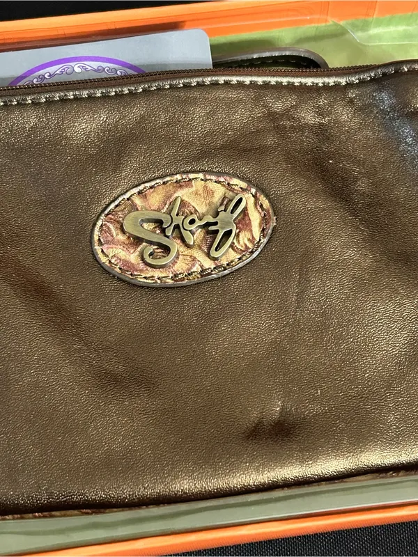 Sharif Original 1827 Metallic Bronze Zip Wristlet Clutch & Keychain NWT - Image 6