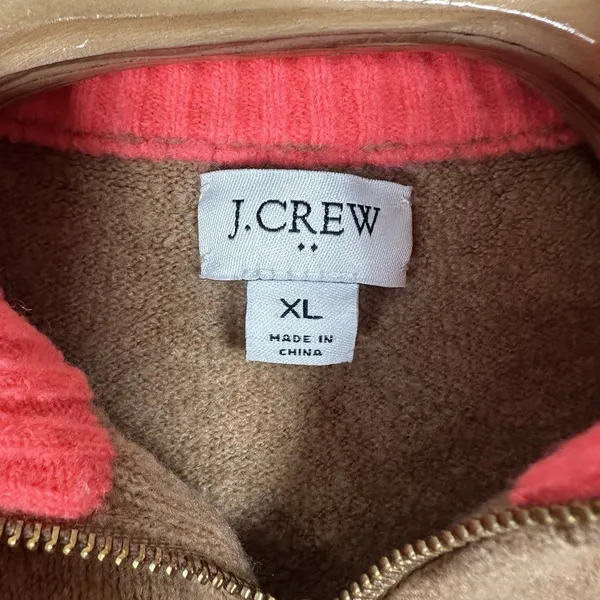 J Crew Wool-Blend Colorblock 1/4 Zip-Up Sweater Extra Soft Yarn Womens XL‎ Cream - Image 4