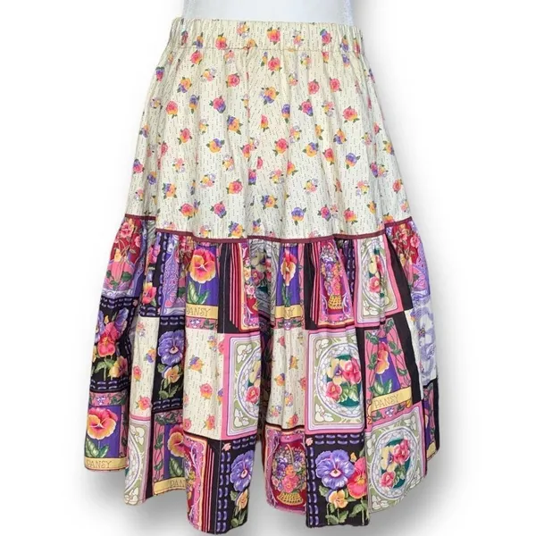 Vintage Handmade Square Dancing Skirt Set Purple Pansy Floral Printed Midi‎ - Image 2
