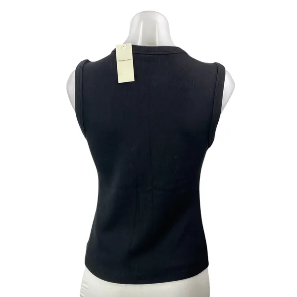 NEW Abercrombie & Fitch Women's Black Sleeveless Knit Button Down Shirt Top S - Image 3