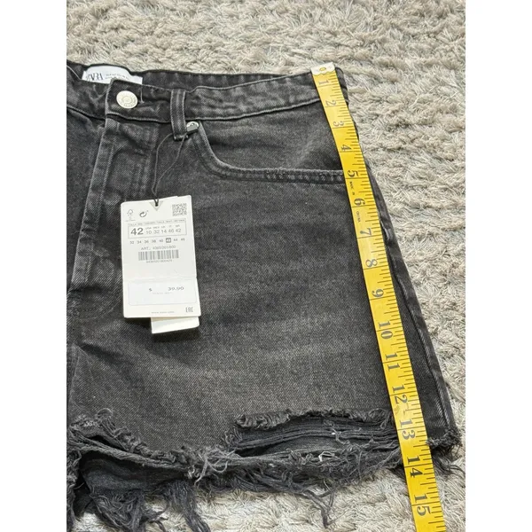 NWT Zara Women's Black High Waisted Frayed Hem Cut Off Denim Shorts Size 10 - Image 11