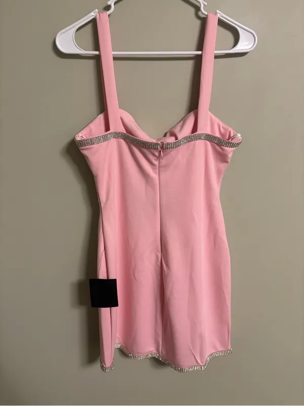 Lulus Glowing Allure Pink Rhinestone Sleeveless Bodycon Mini Dress Medium New - Image 4
