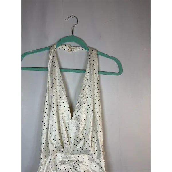 Zara Dress Womens Size S Ivory Polka Dot Halter Ruched Bodycon Midi - Image 2