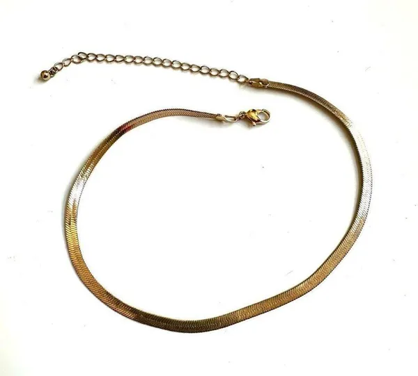 gold tone flat herringbone chain choker necklace - Image 3