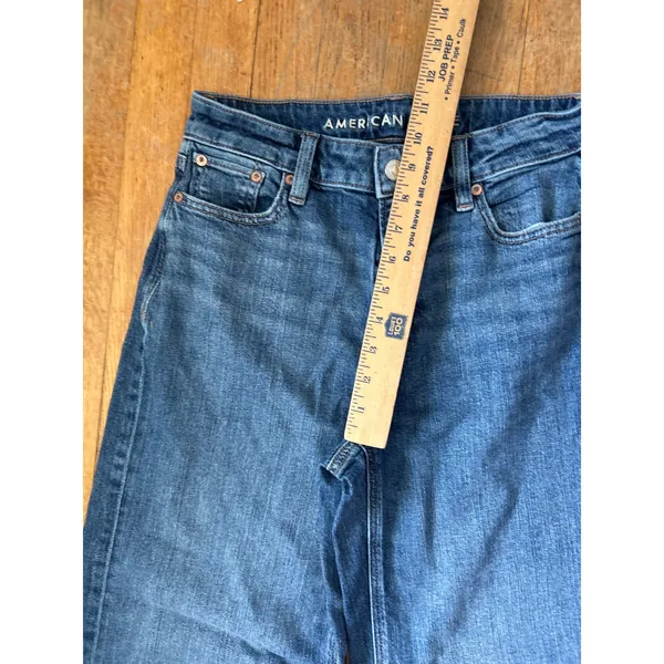 American Eagle Super High Rise Baggy Wide Leg Jeans Medium Wash Cut Off Hem 0 S - Image 8