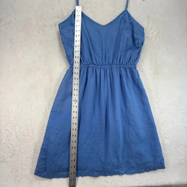 J.Crew Linen Blend Sun Dress‎ Adjustable Straps Blue Casual Summer Medium - Image 3