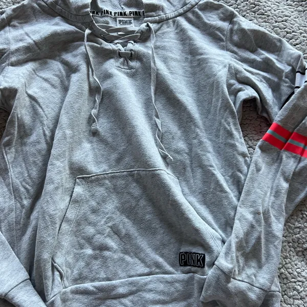 Gray and Red Striped Hoodie - Image 2