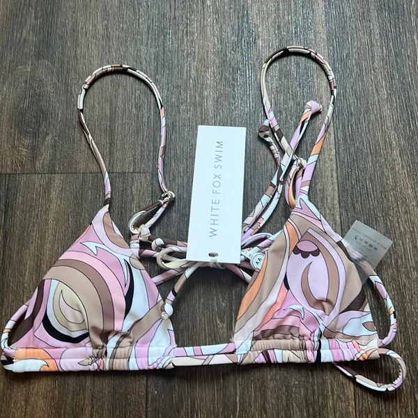 White Fox Vacation Mode Bikini Top Geo Print - Image 2