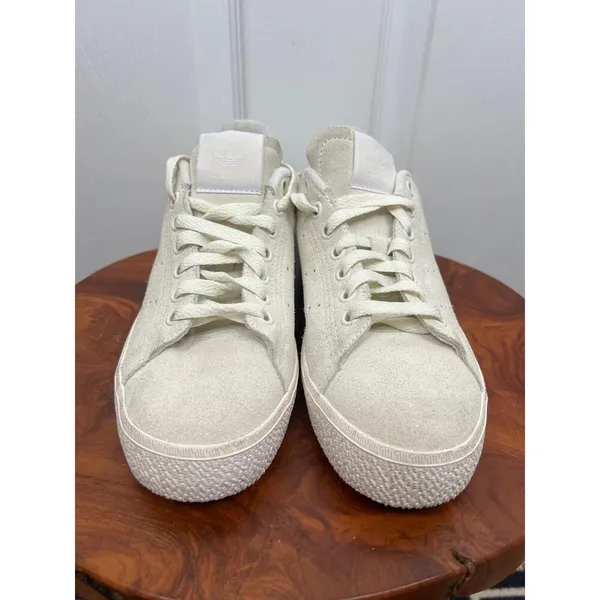 Adidas Stan Smith Ivory Off White Suede LaceUp Logo Sneakers Size US 7 - Image 3