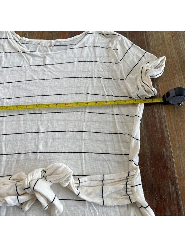 Anthropologie T.La Annabelle Off-White Black Striped Short Sleeve Tie Waist XL - Image 8