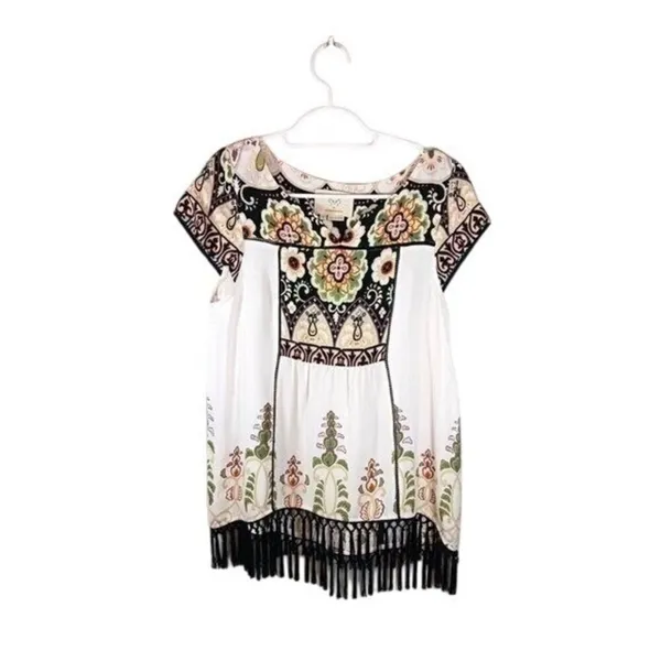 Anthropologie Vanessa Virginia S Embroidered Fringe Tunic Top Boho Festival - Image 2