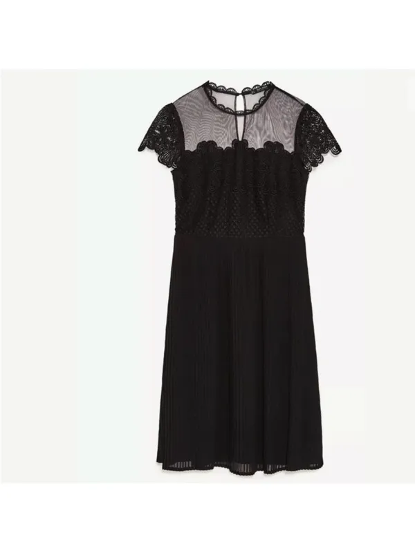 ZARA BLACK‎ GUIPURE LACE MIDI DRESS SHEER size Small - Image 9