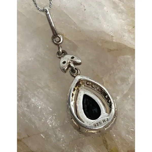 Vintage RJ Cubic Zirconia CZ Sterling‎ 925 Silver Pendant 18'' Chain Necklace 3g - Image 5