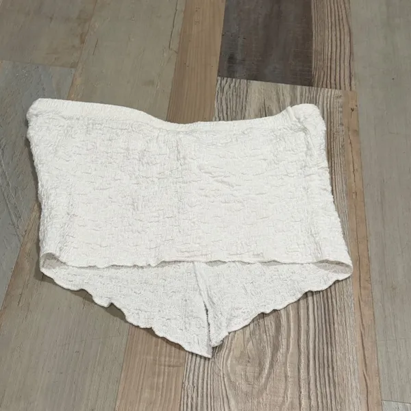 Textured Front Knot Strapless Tube Top Size Small White Cotton Blend Bandeau - Image 2