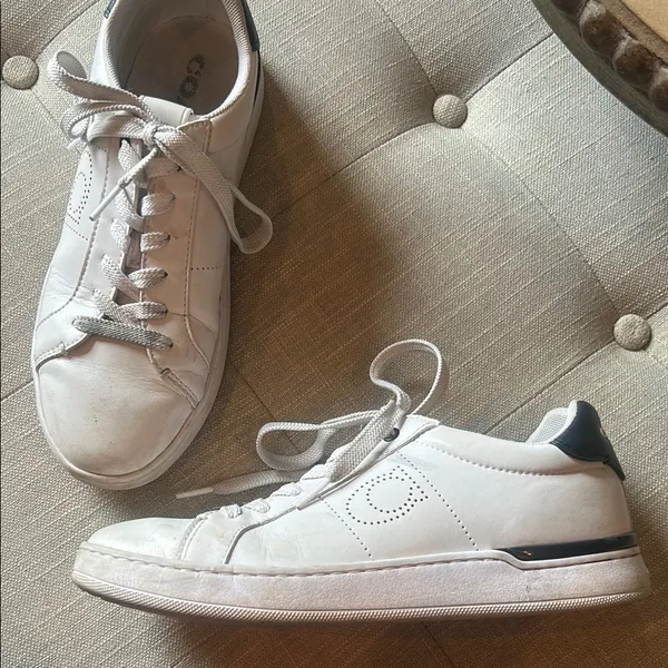 Coach Lowline Leather Optic Sneaker Optic White/Midnight Navy Size 38.5 - Image 7
