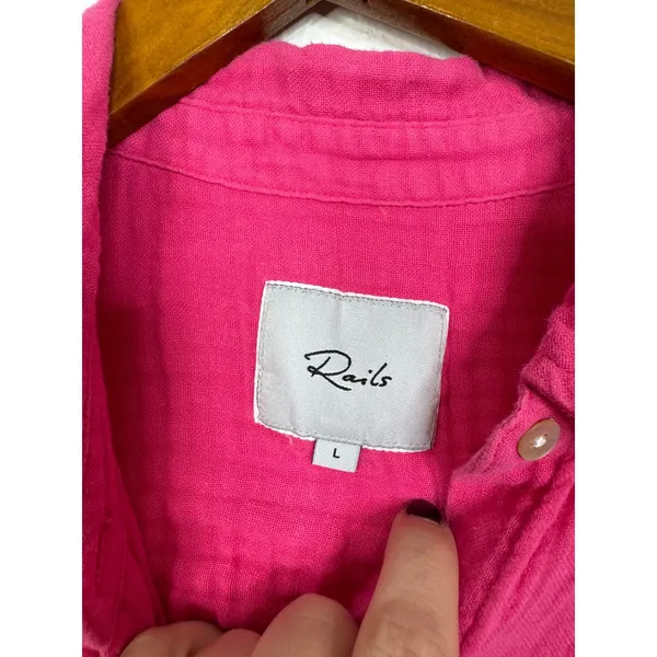 Rails Ellis Hibiscus Pink Organic Cotton‎ Gauze Button Down Shirt Large - Image 3