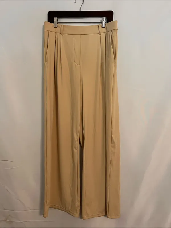 Mooslover Cream High Waist Wide Leg Pleated Trousers Pants Size 12 / Large - Image 2