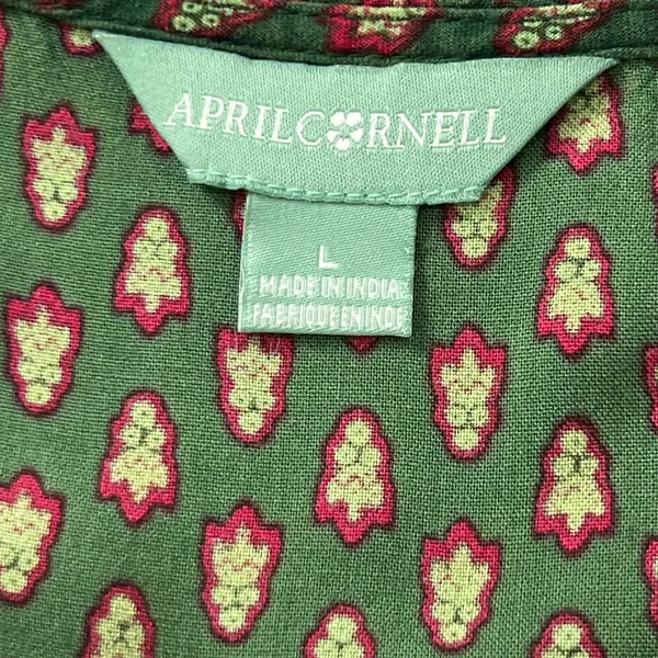April Cornell Candlelight Smock Dress Large L Olive Green Block Print Boho Midi - Image 5