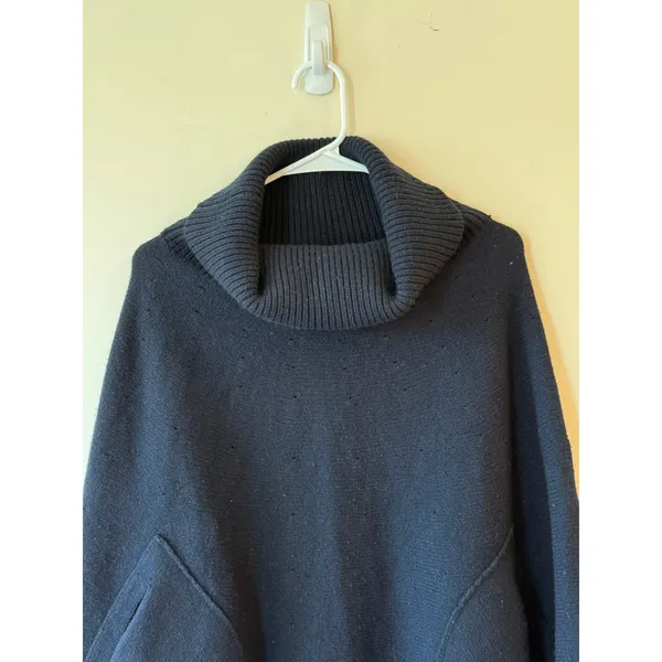 Gap Poncho Sweater Womens M/L Navy Blue Knit Lambswool Cowl Neck Winter Pockets - Image 5