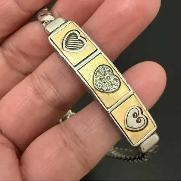 Retired BRIGHTON Triple Heart Silverplated With Gold Heart ID 8” Bracelet 29g. - Image 10
