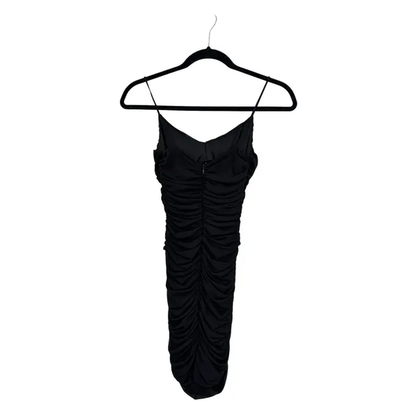 Oh Polly Black Ruched Mesh Cutout Bodycon Midi Dress Spaghetti Strap US 0 - Image 8