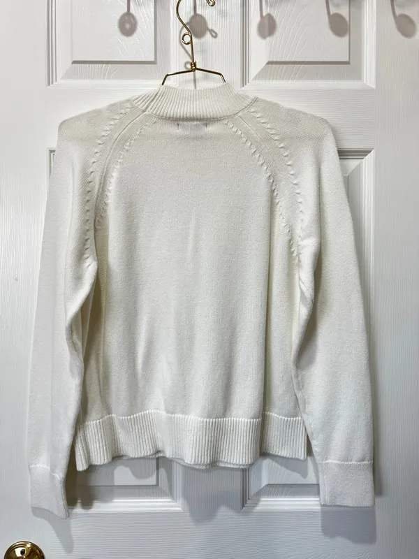 Quince Sweater Women's Ivory Organic Cotton knit Mock Neck Pullover Size XS - Image 5