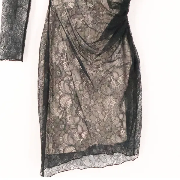 Young by Yoyo Yeung Y2K One Shoulder Lace Dress Womens Size XS Black Asymmetric - Image 3