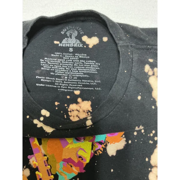 Jimi Hendrix Graphic T-Shirt Small Bleach Splatter Acid Wash Rock Band Tee - Image 3