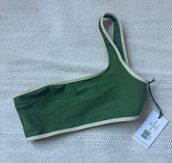 We Wore What contrast one shoulder top green / wheat NWT XS - Image 2