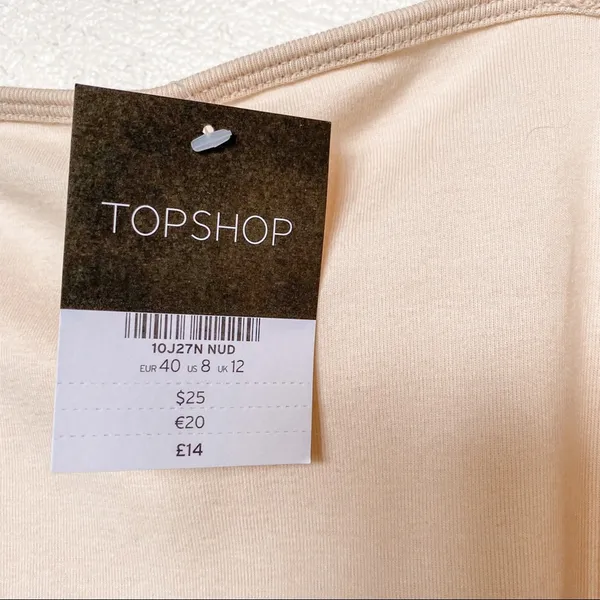 Topshop Nude Bodycon Square Neck Sheath Midi Dress Size 8 - Image 6